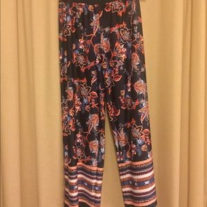 New Directions Navy Floral & Striped Palazzo Pants